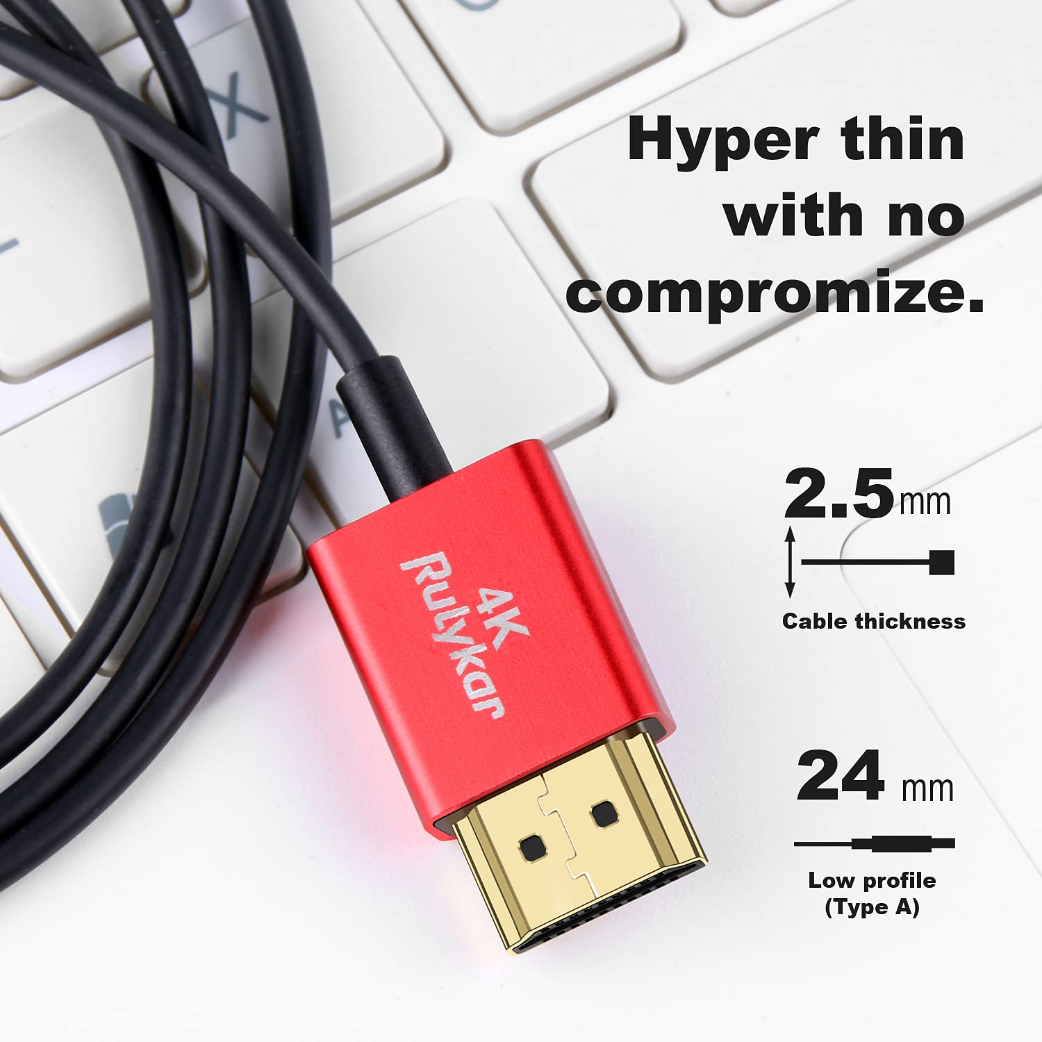 Micro HDMI 4K a HDMI 4.9 pies/1.5 m, ultra alta velocidad 48 Gbps, cable HDMI ultrafino Φ2.5 mm, 4K a 60Hz, compatible con cámara 7 6 5 A6000 A6300 B500 3 Pro y más, plata, blanco