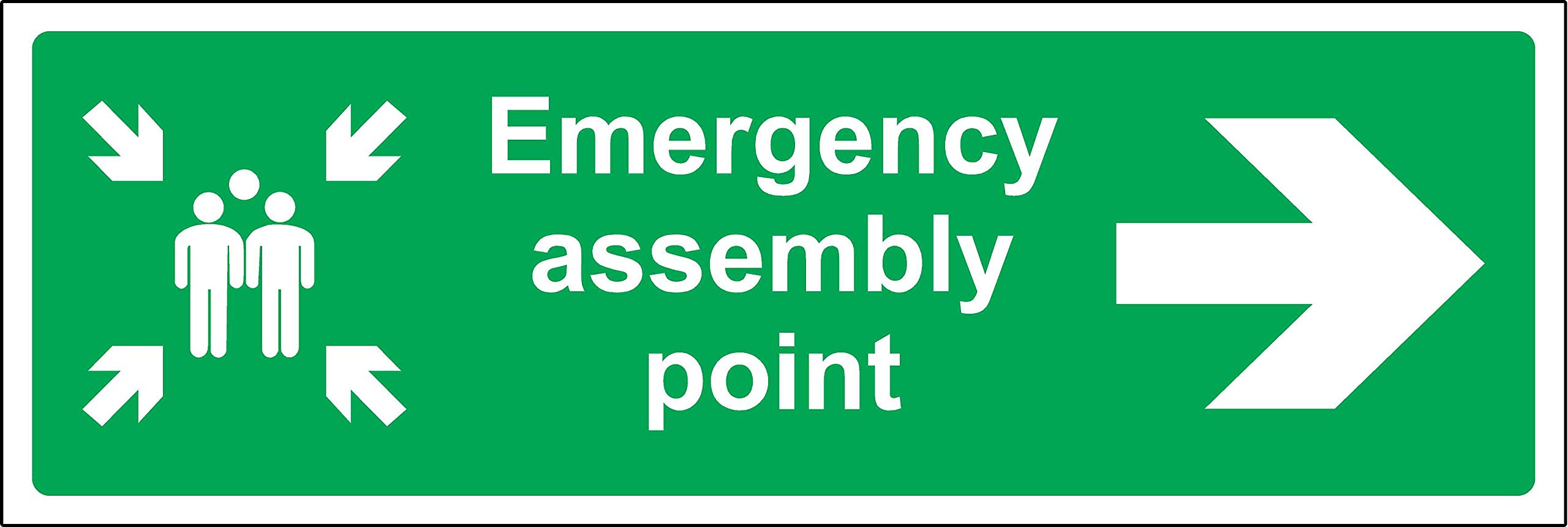 Emergency assembly point directional sign right Safety sign - 3mm Aluminium sign 450mm x 150mm