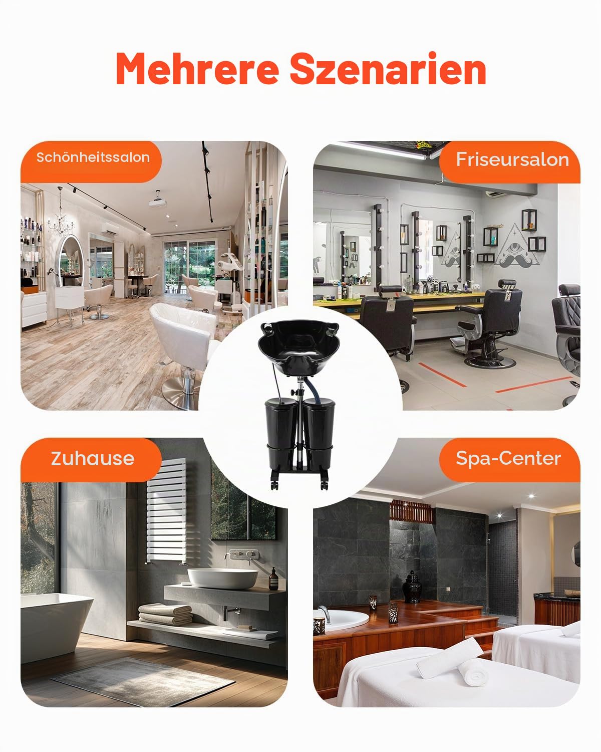 VEVOR Friseur Waschbecken, Haarwaschwanne mit elektrischer Pumpe, inkl. 2 Eimern, 2 Duschköpfen, Ablaufschlauch, höhen- und winkelverstellbarer Rückwärtswaschbecken für Friseursalon, schwarz