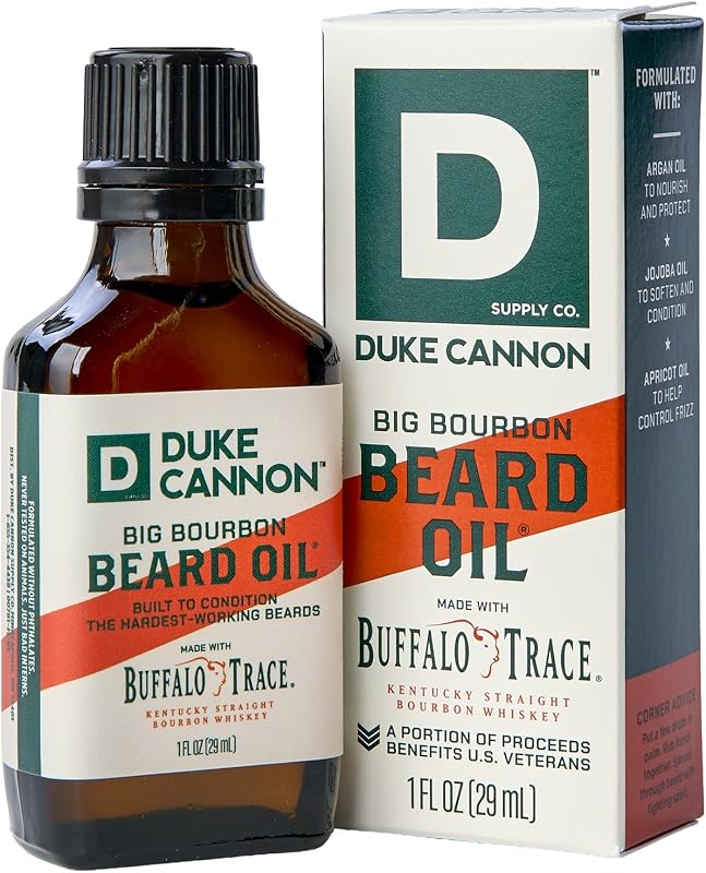 Duke Cannon Bourbon Beard Oil for Men - 1 fl oz | Bourbon Scented Beard Conditioner - Softens, Strengthens & Controls Frizz - Grooming Oil