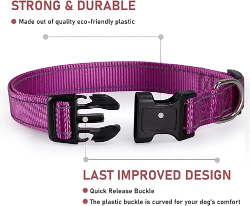 Vista 58 de Collar reflectante con hebilla para perro, ajustable, collares de seguridad de nailon para perros pequeños, medianos y grandes, color naranja