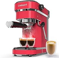 Vista 1 de Máquina de café expreso de 20 Bar, cafetera profesional con varilla de vapor espumadora de leche, cafetera compacta con tanque de agua extraíble Rojo
