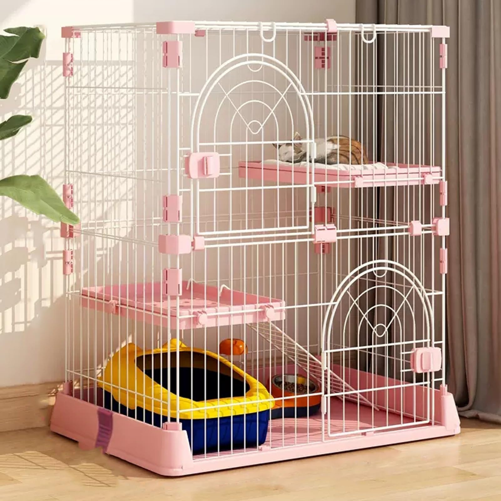 Wire Cat Cage Playpen - 3/4-Tier Enclosure with Shelves and Ramp, Detachable Metal Kennels, Multiple Front Doors for Cats, Rabbits, Ferrets, and Guinea Pigs
