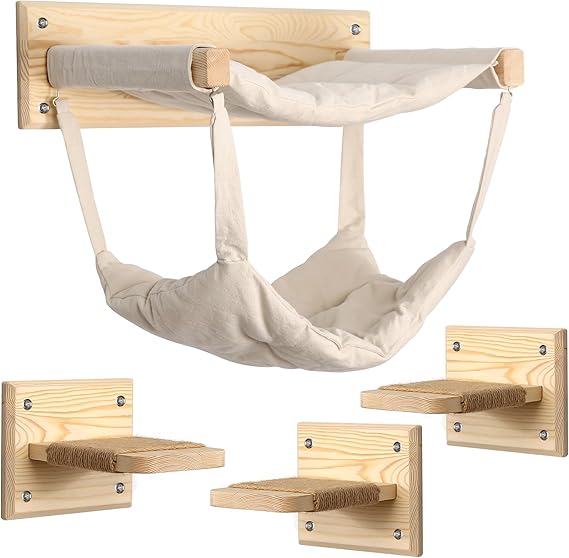 Luxury Wooden Cat Furniture with Double Hammock & Steps | Stylish Modern Cat Hammock | Multi-Level cat Wall Furniture with Sisal | Premium cat Bed | cat Shelves for Wall | Wall Mounted cat Furniture Luxury Wooden Cat Furniture with Double Hammock & Steps | Stylish Modern Cat Hammock | Multi-Level cat Wall Furniture with Sisal | Premium cat Bed | cat Shelves for Wall | Wall Mounted cat Furniture