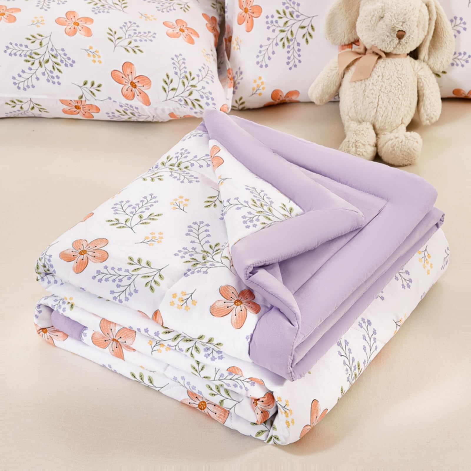 Odot Coverless Duvet 4.5 Tog for Single Double King Size, Summer Duvet No Cover Cosy and Lightweight Quilt Breathable Bedspreads Quilted Throw for Beds (Purple bellflowers,200 * 230cm)