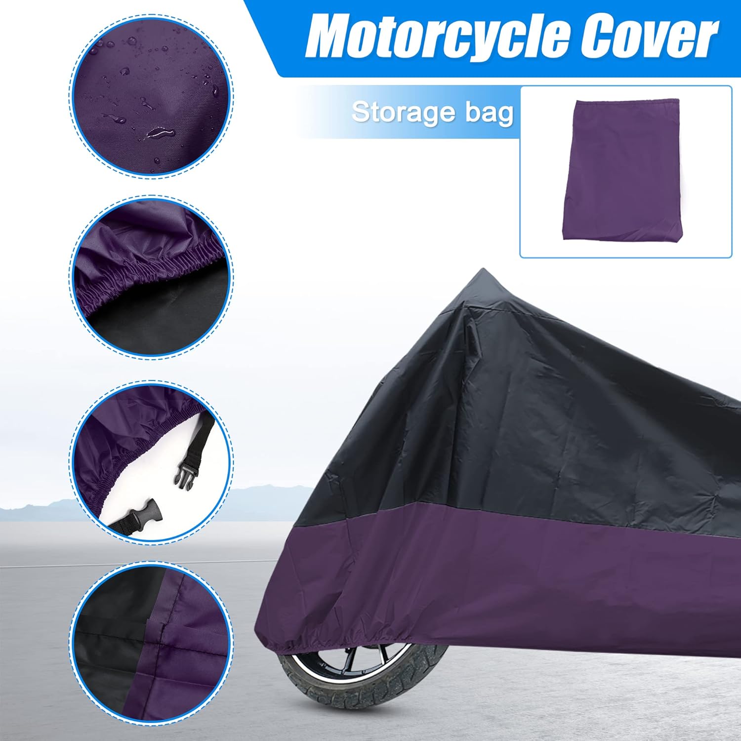 uxcell Motorcycle Cover Bike All Season Waterproof Dustproof Protective Outdoor Motorbike Rain Cover 190T XL Black Purple for Harley Davidson Sportster 883 1200 Dyna Touring