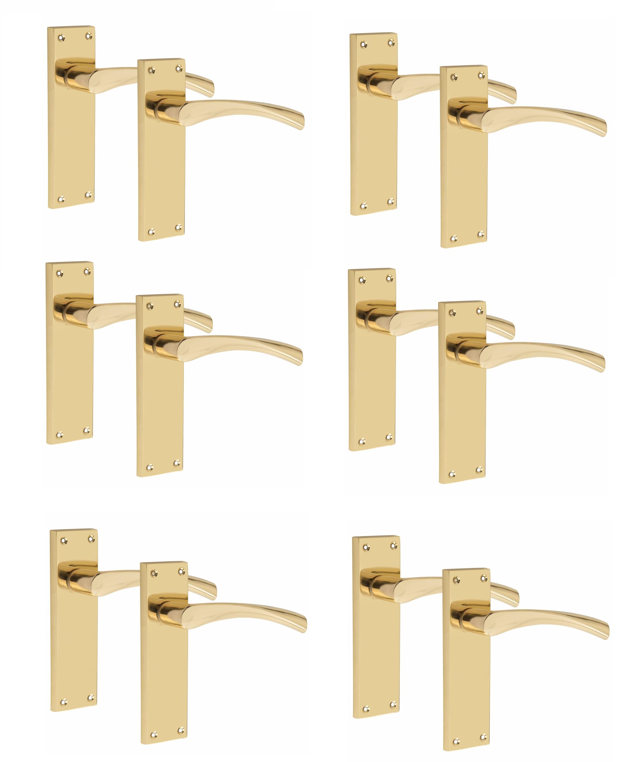 Golden Grace Victorian Scroll Astrid Door Handles Latch in Gold Polished Brass, 6 Pairs - 150mm x 40mm Backplate