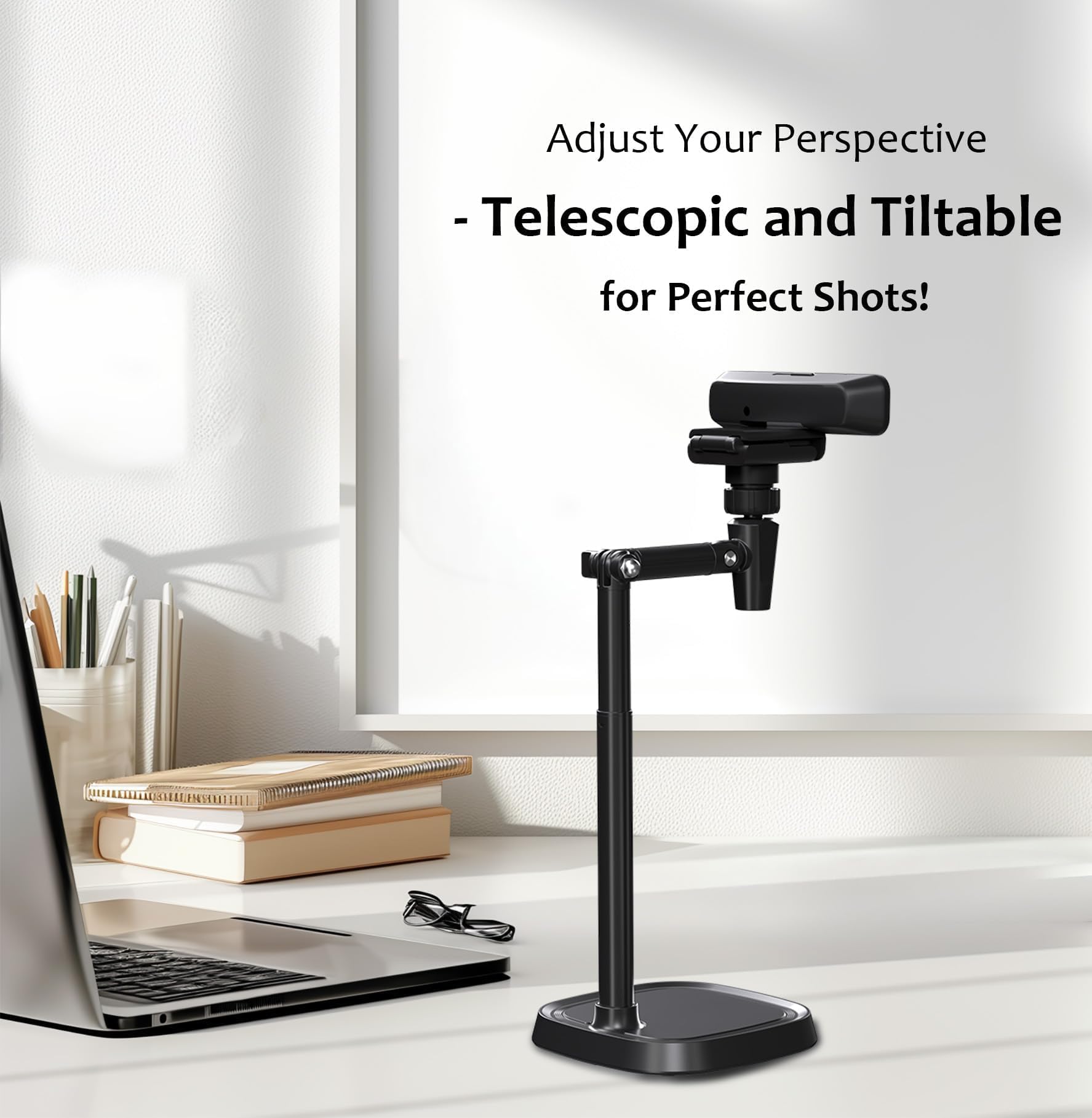Supporto per webcam per webcam C925e C922x C922 C930e C930 C920 C615 Brio 4K, luce destra con filettatura da 1/4" (nero)