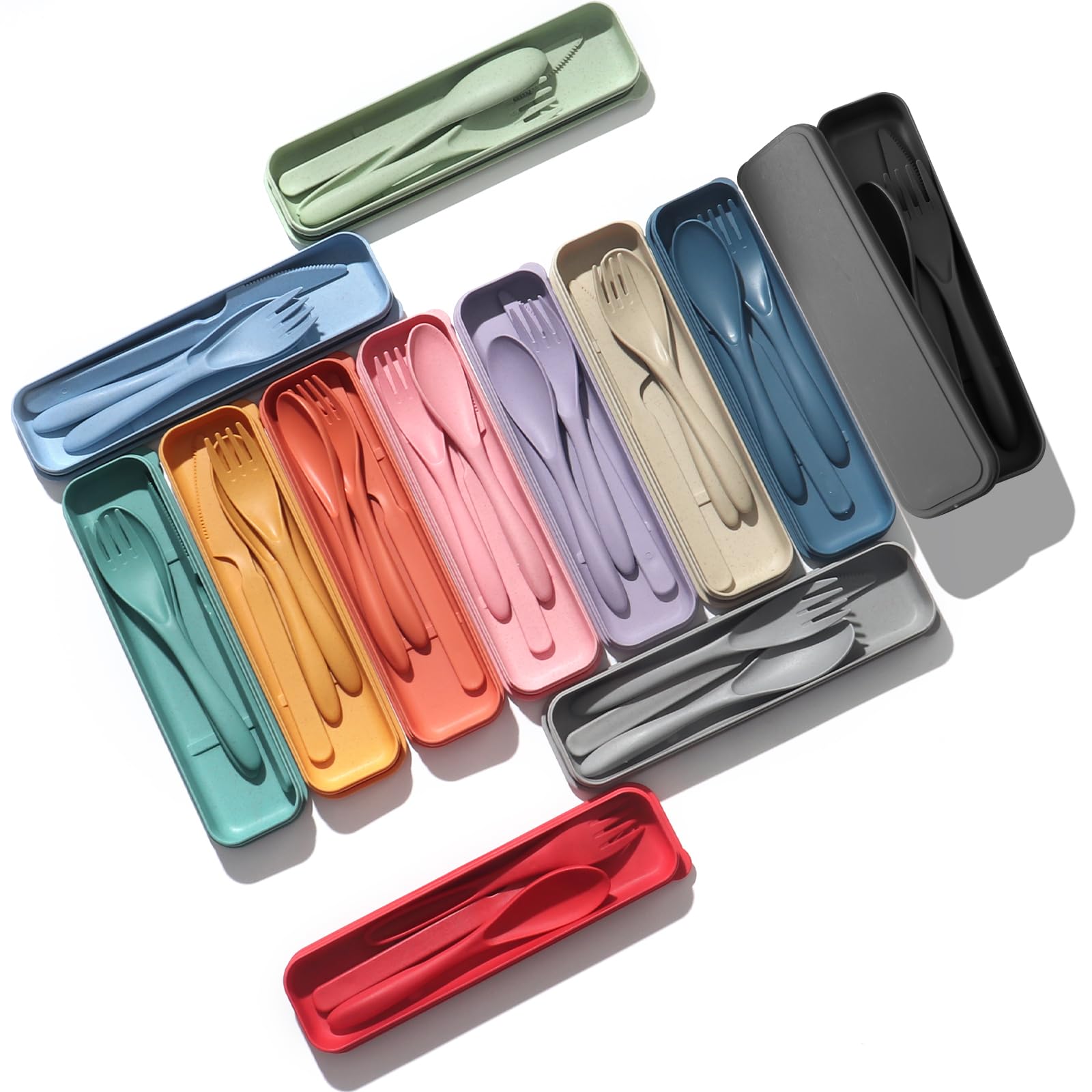 HappybaseCutlery Set, 12 Pieces Camping Cutlery with Case, Plastic Travel Cutlery Spoon Knife Fork Chopsticks Case, Camping Cutlery Portable Camping Cutlery Set Reusable for Picnic