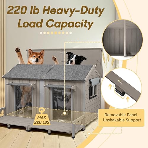 Miniatura 5 de Casa para Perros Extra Grande de 55.5" L para Exteriores, Perrera de Madera para Razas Grandes, Casa para Perros XL Resistente a la Intemperie con