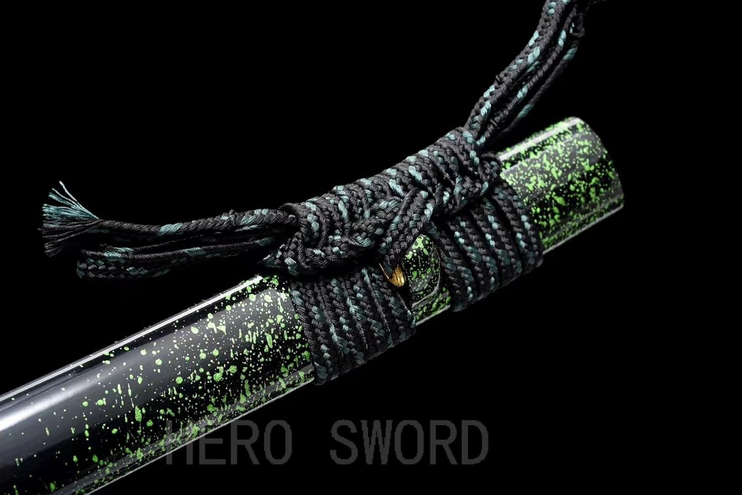 HERO SWORD 9260 Spring Steel Battle Katana Black Green Theme Japanese Samurai Sword Full Tang Sharp Blade Knife for Practice,Combat Ready Gift for Men