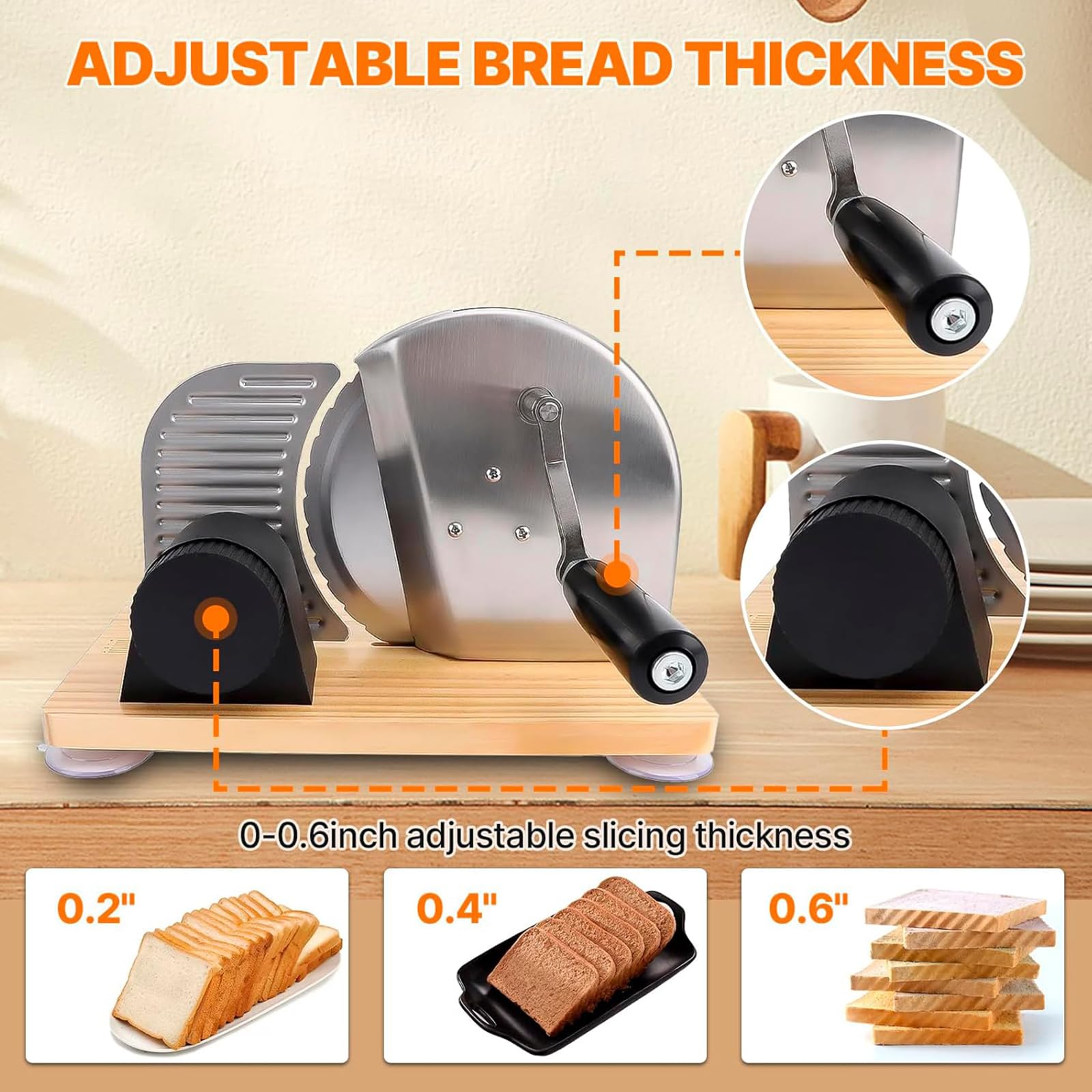 Trancheuse à pain pour levain fait maison, épaisseur réglable avec ligne d'échelle et ventouse, lames en acier inoxydable, idéal pour la cuisine et les supermarchés