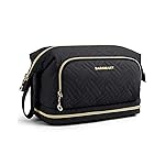 BAGSMART Travel Makeup Bag, Cosmetic Bag Make Up Organizer Case, Large Wide-open Pouch for Women Double Layers Purse for Toiletries Accessories Brushes Black
