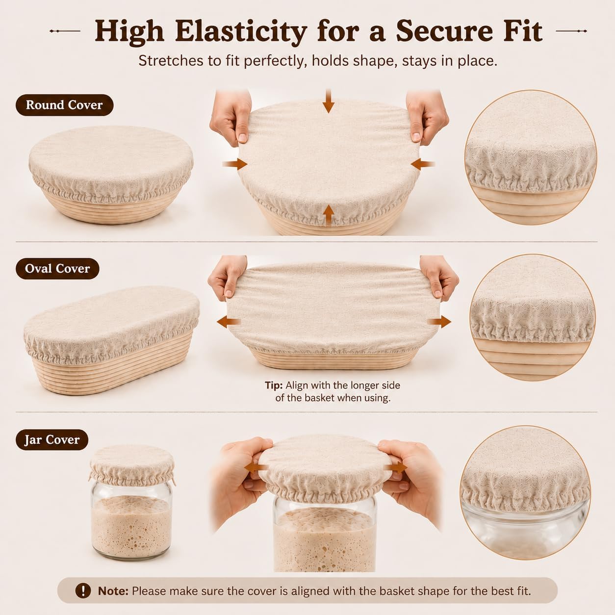 8pcs Banneton Basket Liners, 10" 3 Round, 3 Oval & 2 Sourdough Jar Covers