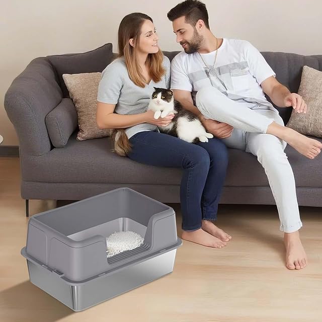 Foto 7 de 7 de GarveeMore Litiere para Gatos de Acero Inoxidable, XXL Bandeja de Arena para Gatos, semicerrada Caja de Cama