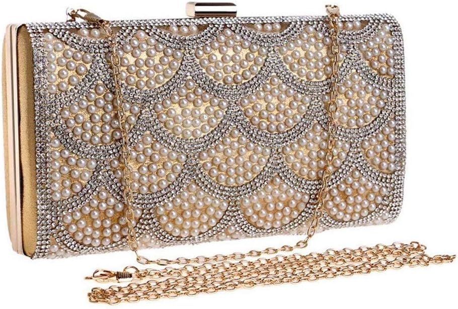 Handbag， Bag,Women's Banquet Fan-Shaped Pearl Handbag Detachable Chain with Clutch Multi-Function Messenger Elegant