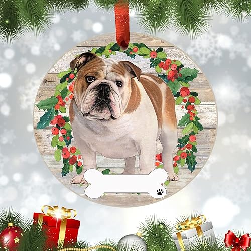 Miniatura 2 de E&S Imports Adorno de bulldog  E&S Pets  DIY personalizable  Regalos para perros  Adorno redondo de cerámica con acabado esmaltado  Decoración de