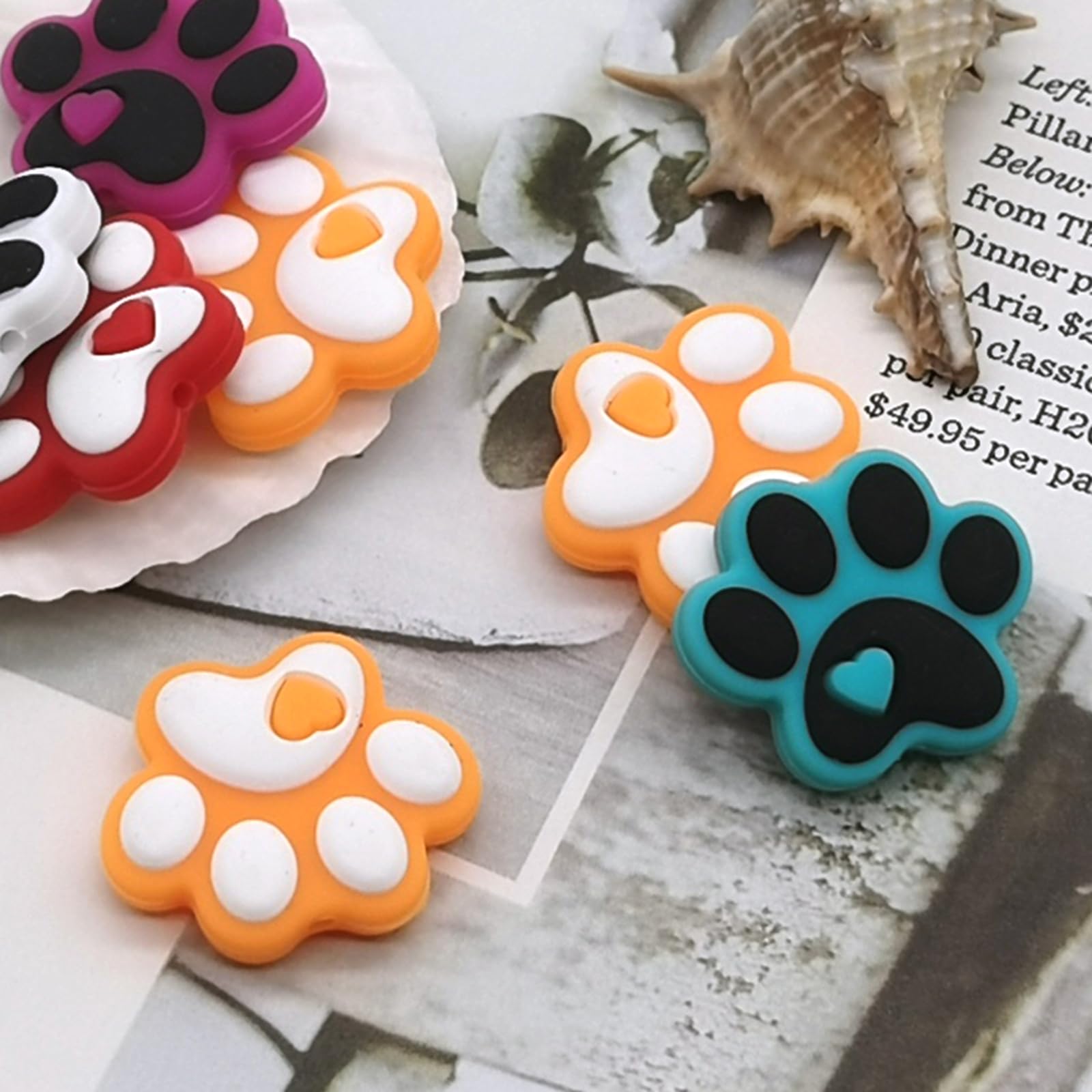Stiesy Lot De 20 Perles En Silicone Pour Empreintes De Pattes De Chien, 10 Styles, Perles Focales En Silicone Pour Empreintes De Pattes D'animaux De