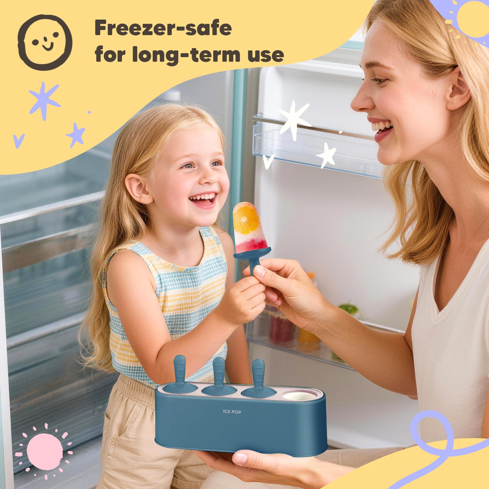 Juego de 4 moldes de silicona para helados hechos en casa, fáciles de liberar, reutilizables, para hacer paletas (azul)