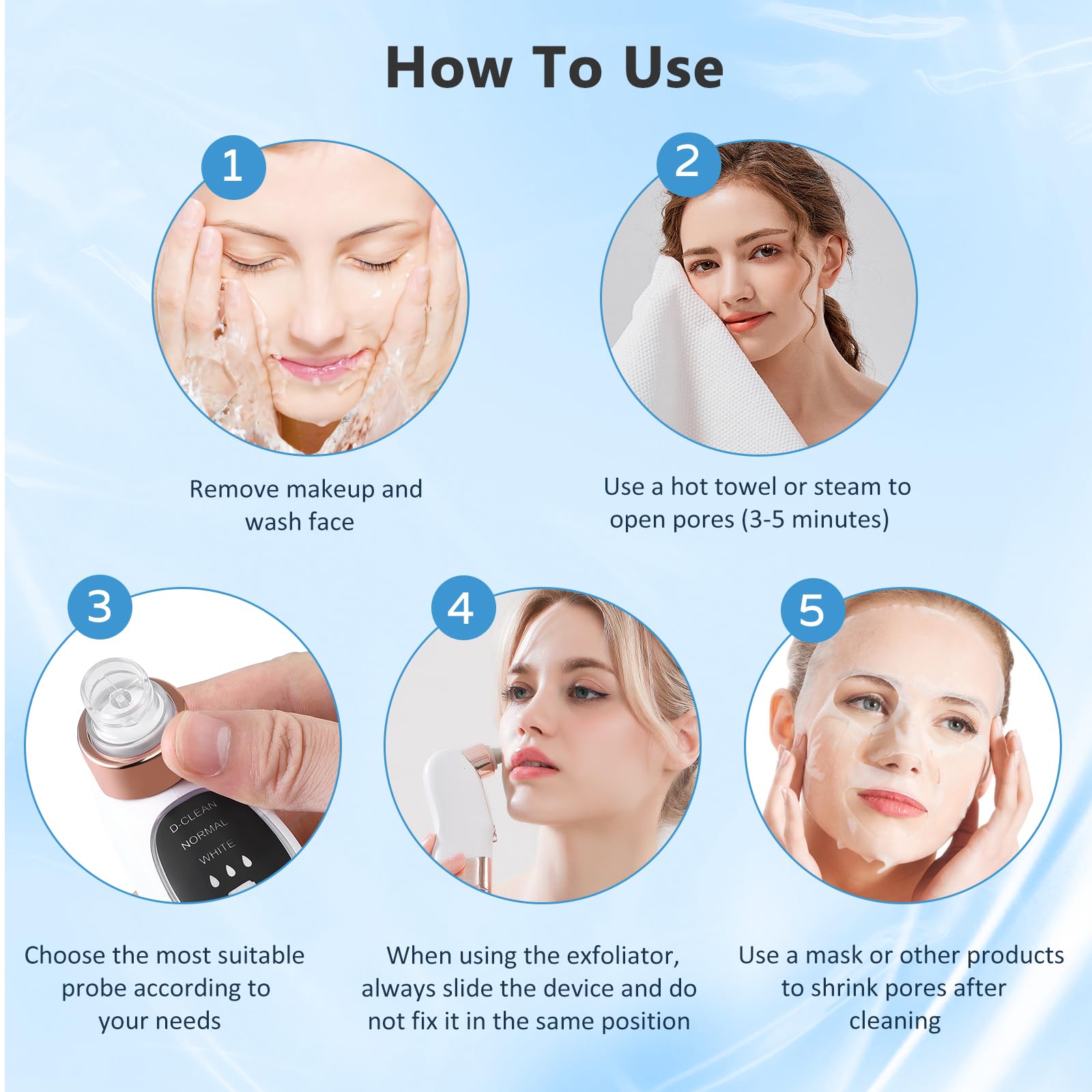 Porenreiniger Gesicht Mitesserentferner, 3 Modi 6 Aufsätze Porensauger mit Hydratation, USB Aufladung, Mitesser Sauger für Pickel, Whitehead, Mitesser & Tiefenreinigung