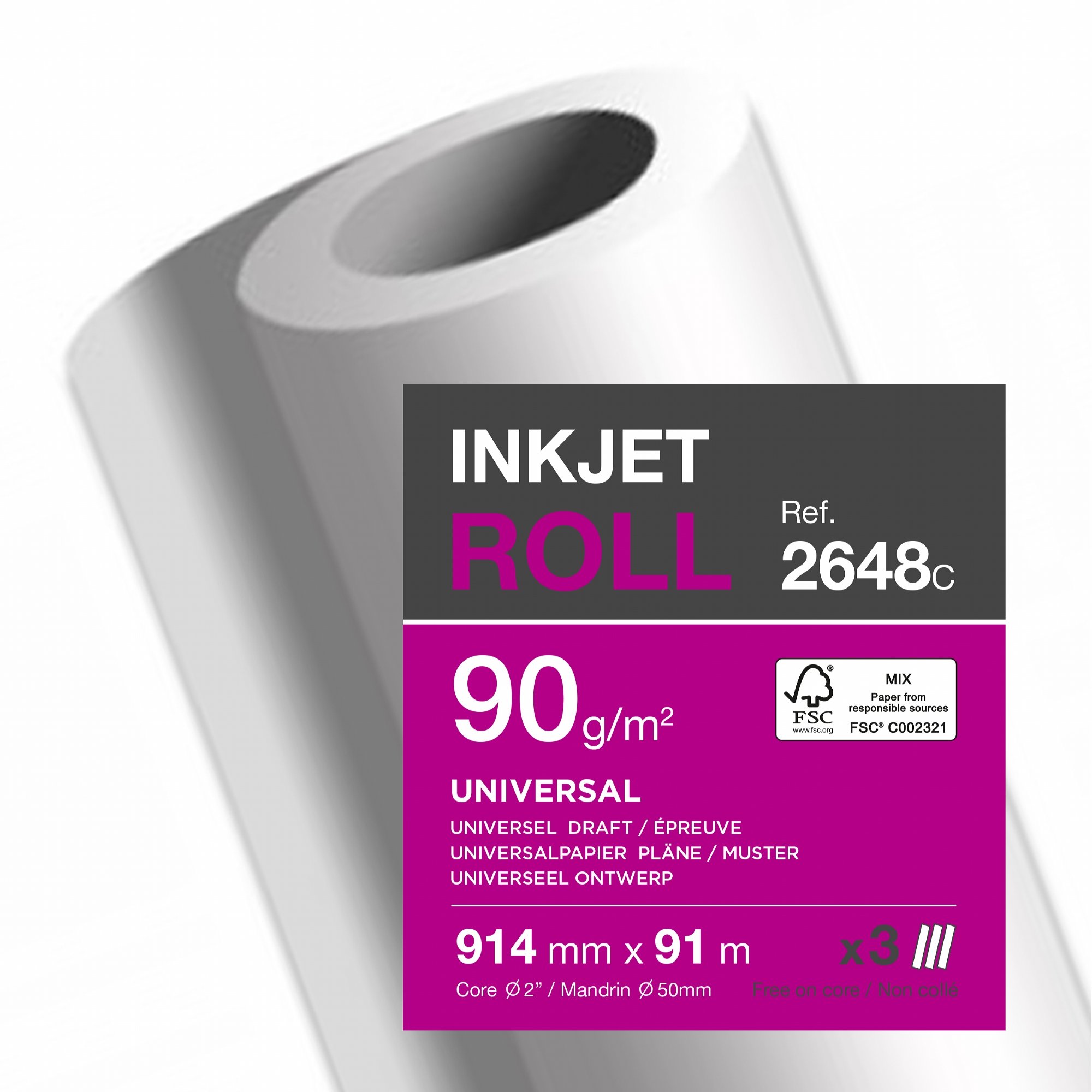 Clairefontaine 2648 C Papier Traceur clair Jet 400 (90 g/m², 914 mm Largeur de 91 m) Lot de 3