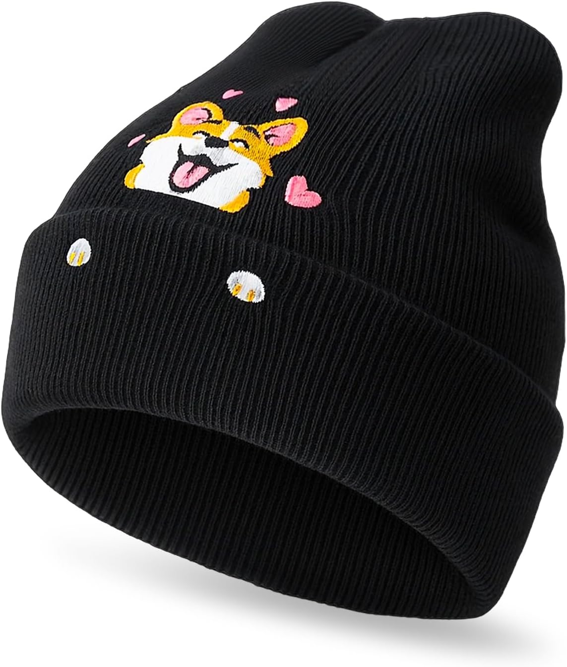 Corgi Dog Lover Beanie Winter Warm Cute Dog Embroidery Beanie with Greeting Card Gift Box for Women Men Gift