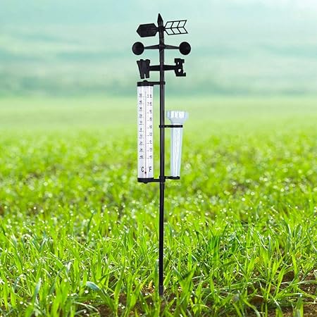 Relaxdays Wetterstation analog, Thermometer, Regenmesser, Windmesser