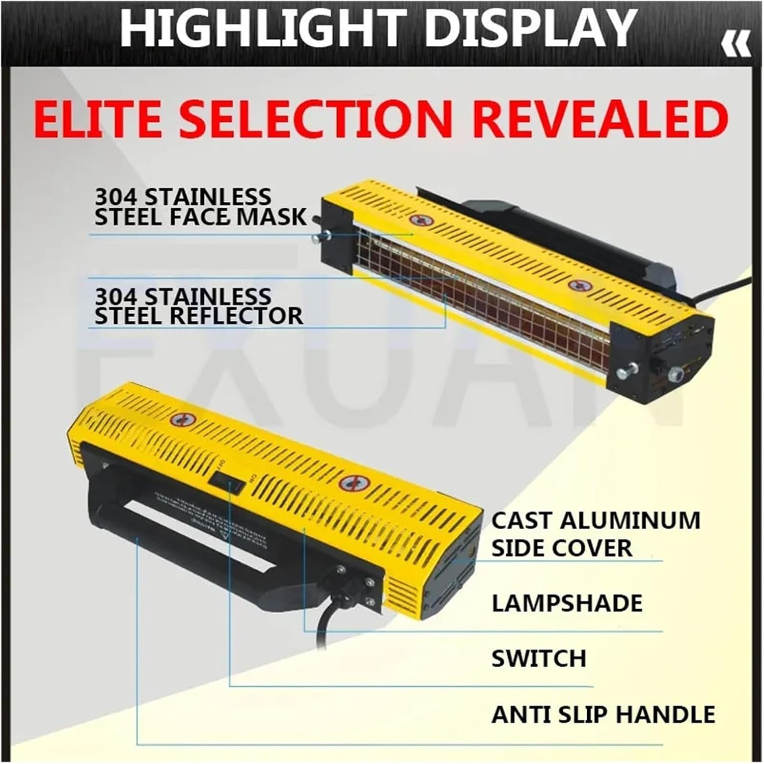 220V Handheld Automotive Sheet Metal Film Coating Spray Paint Baking Lamp 1KW for repair(IR1,US)