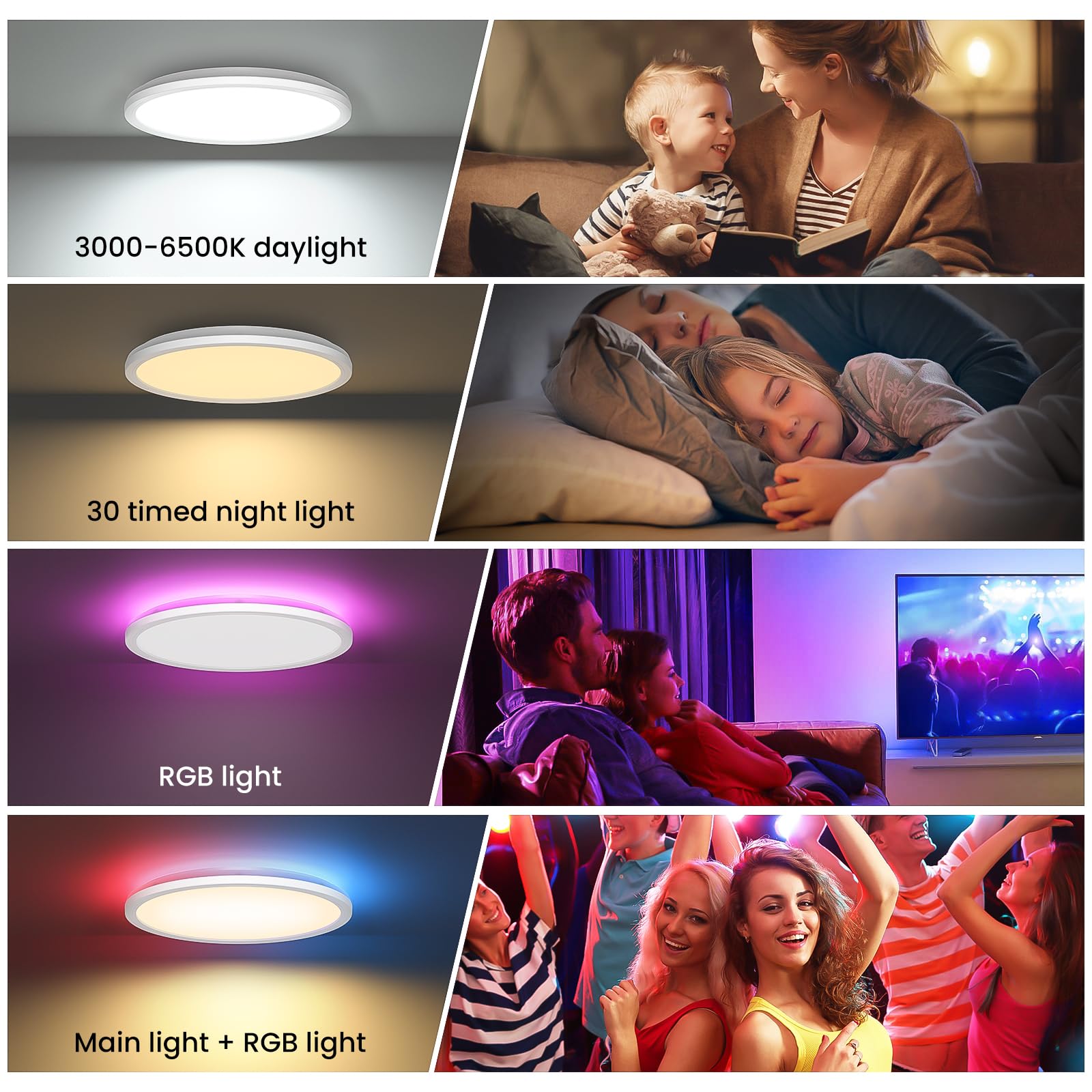 LED Deckenleuchte Dimmbar mit Fernbedienung, 24W RGB Farbwechsel LED Deckenlampe, Rund Deckenbeleuchtung 3000K-6500K für Schlafzimmer, Wohnzimmer, Badezimmer, Kinderzimmer, Ø30CM