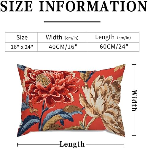 Miniatura 2 de ArogGeld Cojín de almohada lumbar estilo chinoiserie chinoiserie rojo peonía floral funda de almohada flor de peonía verde azulado verde y rojo