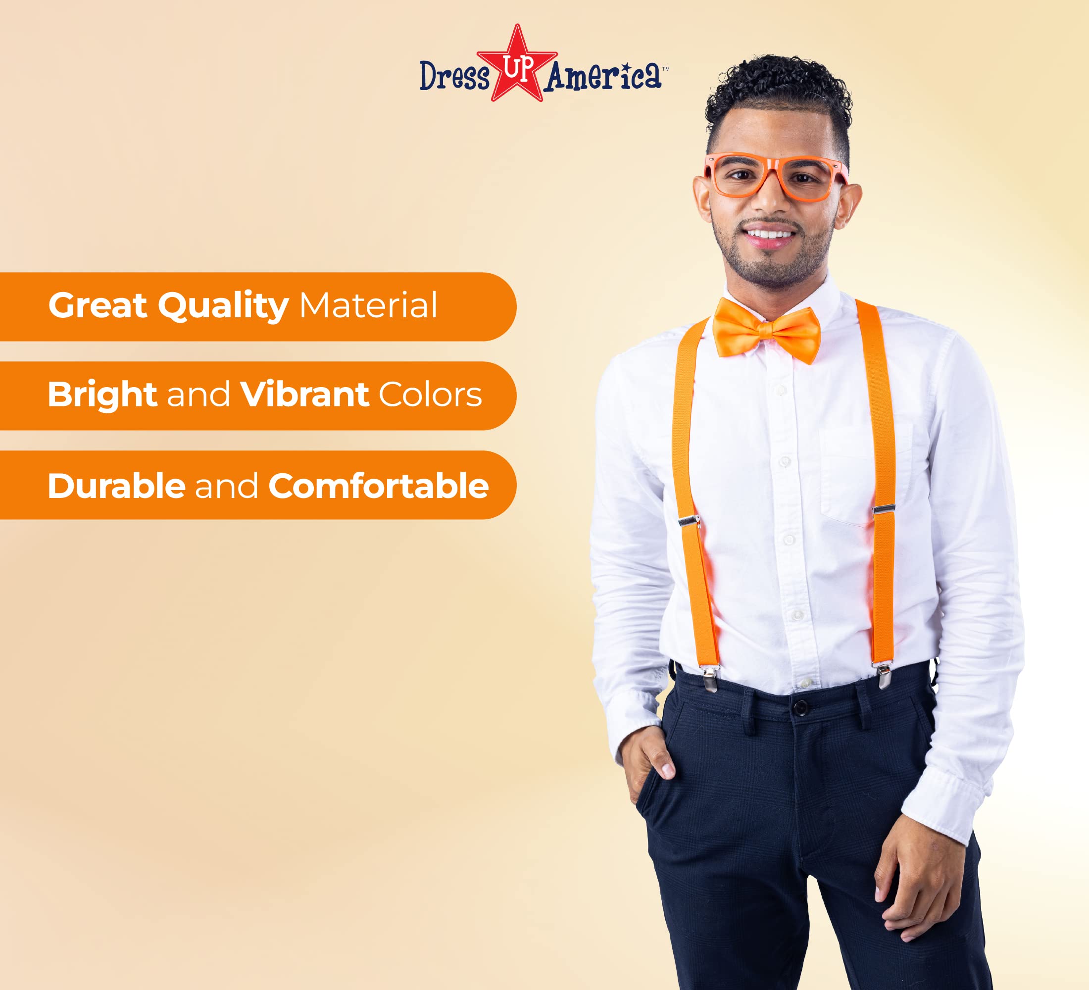 Dress Up America Neon Suspender, Bow-tie, Sunglasses, Accessory Set - Kids Size Suspenders, Orange, 18M US/12-18 Months - Image 4
