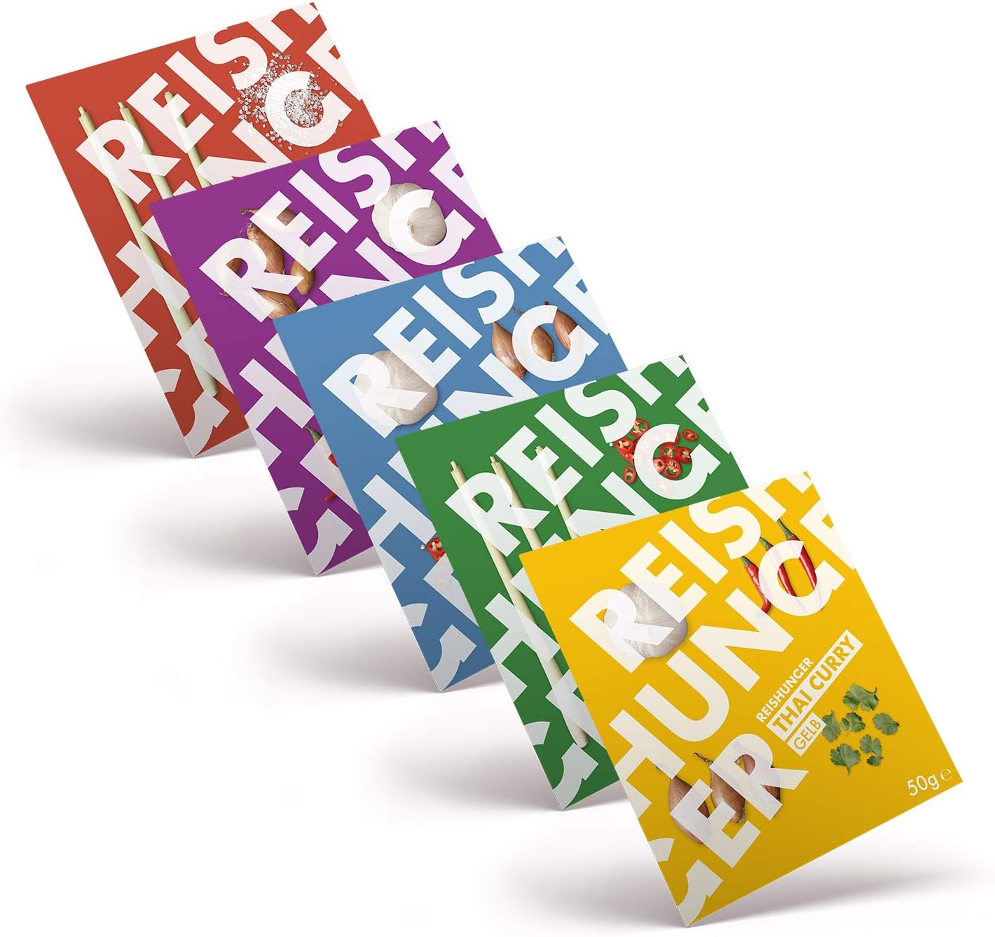 Reishunger Thai Curry Paste Starter Set with 5 varieties à 50 g Red, Yellow, Green, Massaman, Panang, original from Thailand for rice dishes, vegan