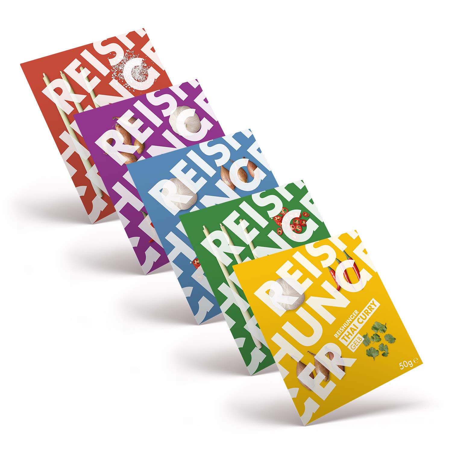 Reishunger Thai Curry Paste Starter Set with 5 varieties à 50 g Red, Yellow, Green, Massaman, Panang, original from Thailand for rice dishes, vegan