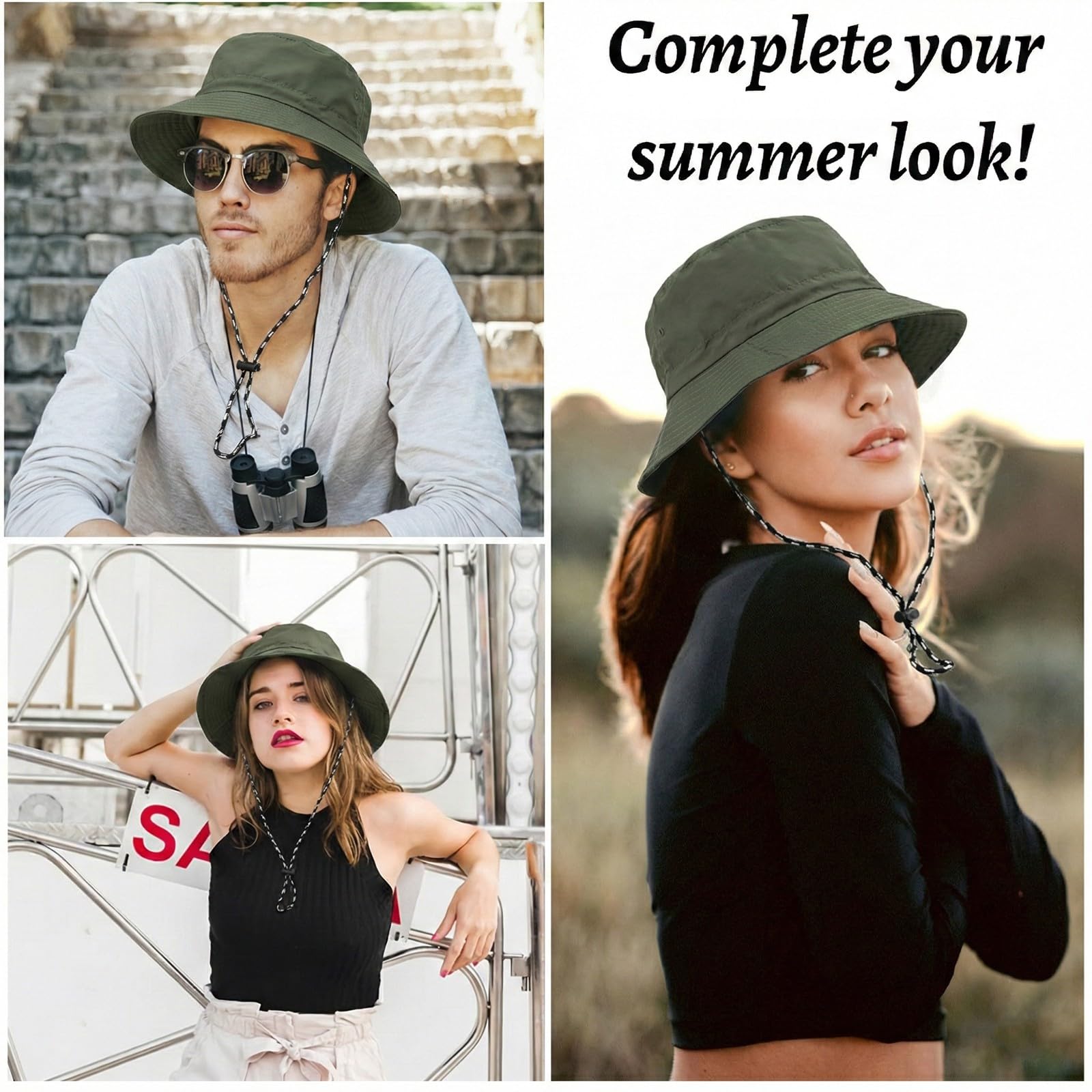 Cappello Donna Estivo,Cappello Safari,Bucket Hat,Cappelli Donna, Cappello Tesa Larga Donna,Antipioggia Protezione Solare Asciugatura Rapida Cappello da Sole Pieghevole e Traspirante(Verde militare)
