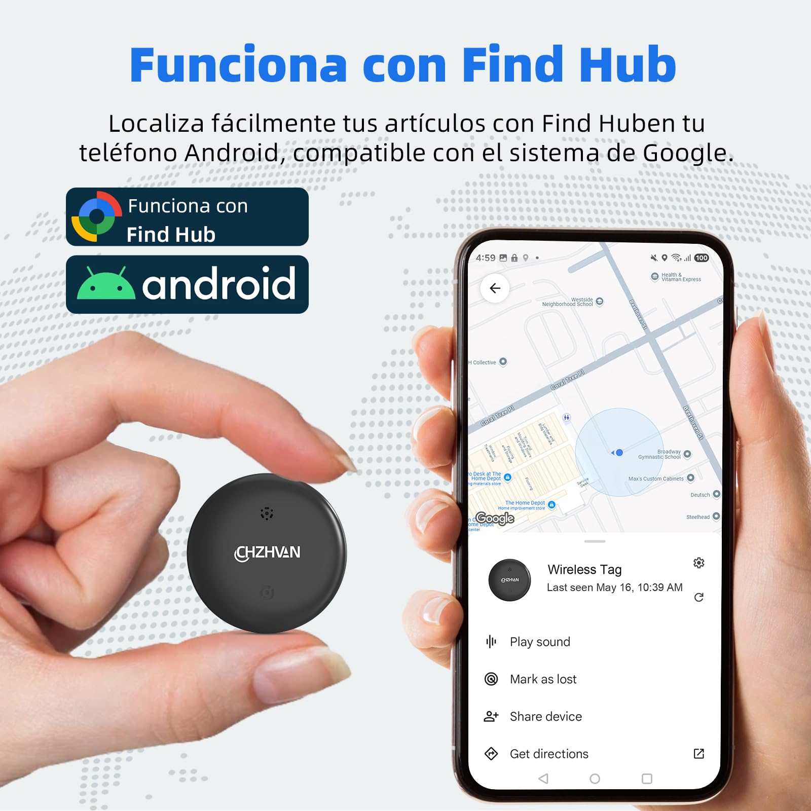 Android Smart Tracker Tag,Google Localizador Funciona con Find Hub App (SÓLO Android),Bluetooth Key Finder para Llaves,Bolsas,Equipaje,Mascotas y Mochila,Impermeable IP67，Batería Reemplazable,4 Negro — view 3