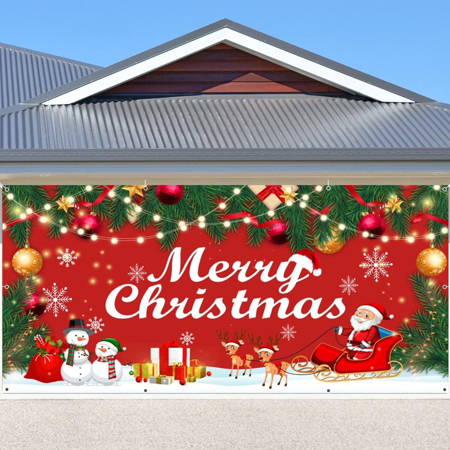 Christmas Garage Door Decorations 7x16ft Xmas Holiday 2 Car Garage Door Cover Winter Large Christmas Garage Door Banner Backdrop for Outdoor Indoor