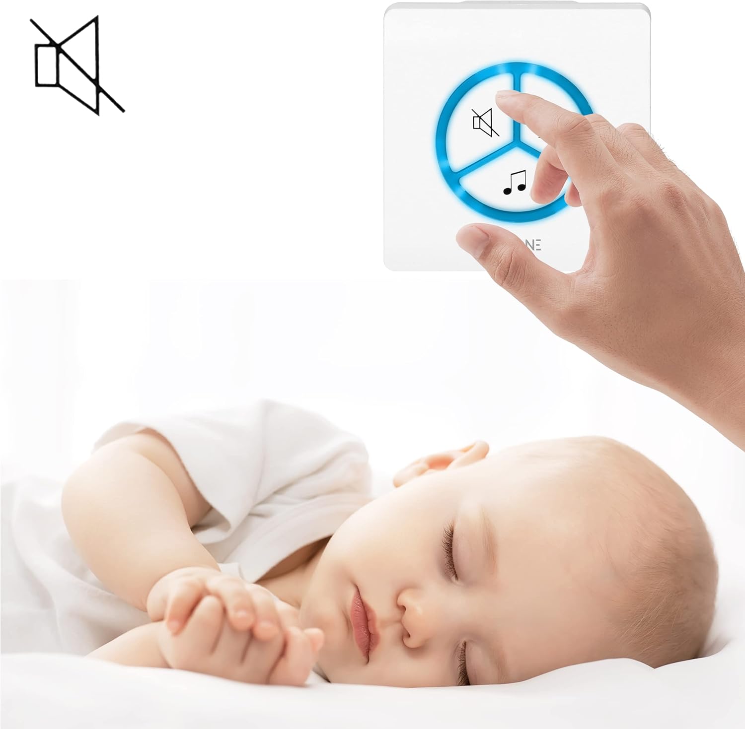 VIRONE WAYO receiver with hand, baby sleeping, indicating silent mode