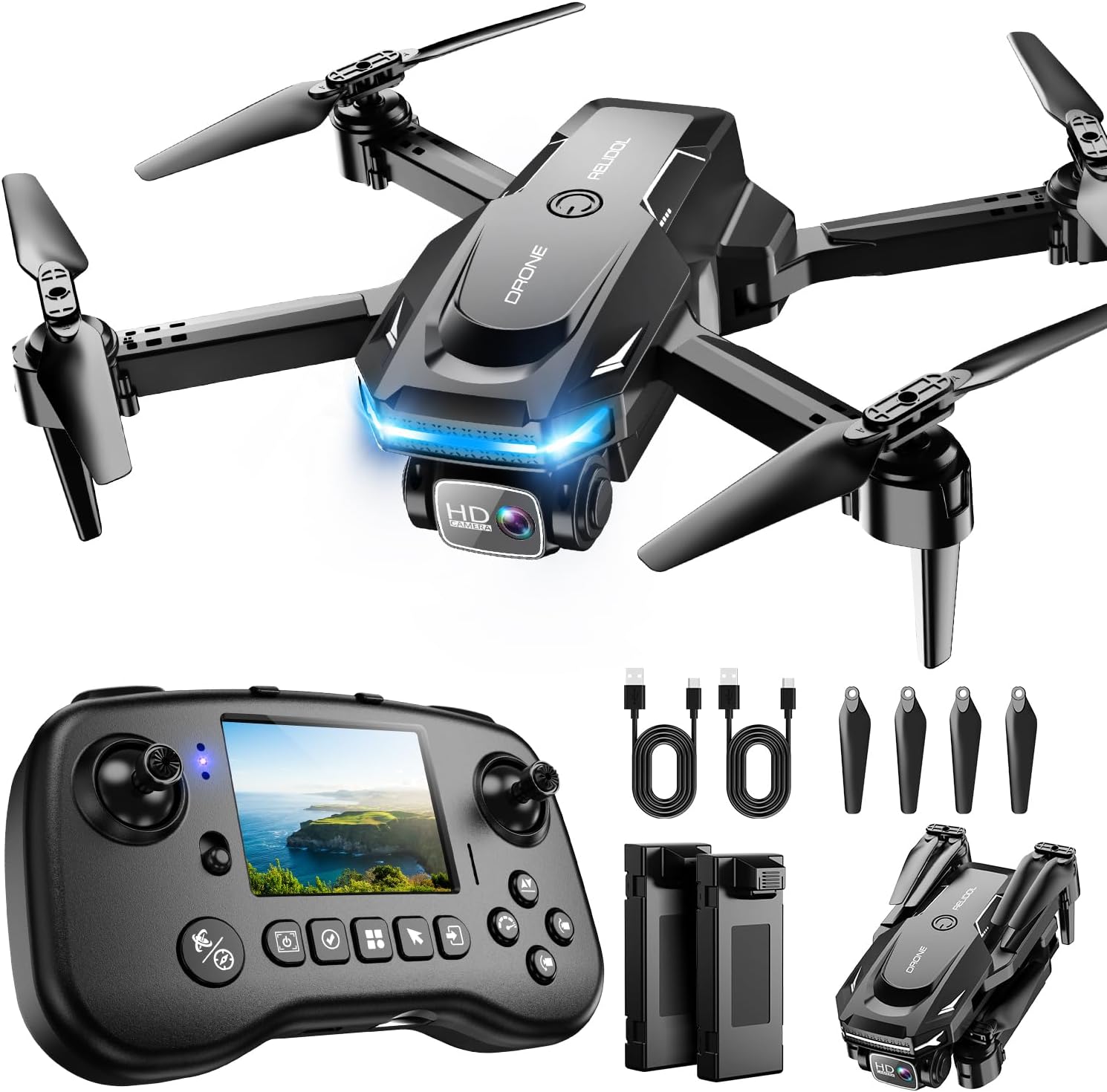 User-Friendly Foldable Drone with Screen and Voice Control for Effortless Aerial Fun