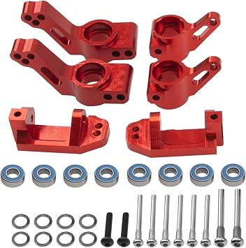 Metal Rear Stub Axle Carriers, C-Hubs Caster Blocks, Steering Blocks Compatible with 1/10 Traxxas Slash 2WD Stampede 2WD Rustler 2WD Nitro Slash RC Car Upgrade Part #3752 3736 3632 Red