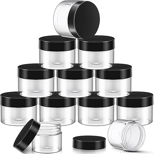 Miniatura 37 de SATINIOR Paquete de 12 tarros de plástico de 10 onzas con tapas, tarros redondos transparentes para cosméticos de viaje, para artículos de tocador