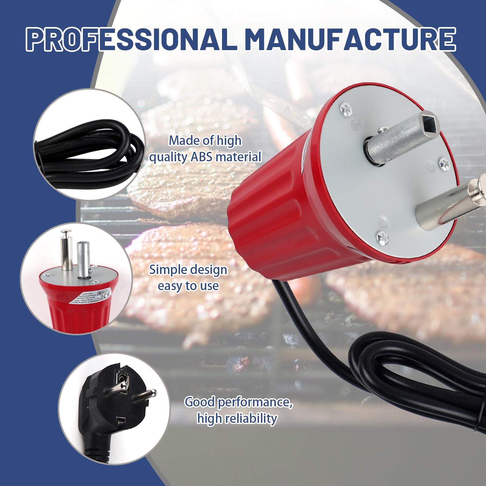 EXLECO Moteur de Barbecue Moteur électrique de Gril Rôtissoire DC 220V 230V 240V à Faible Bruit Motor Rotateur destiné à Barbecue extérieur Portables Accessoire pour Support de Rôti de Barbecue Rouge