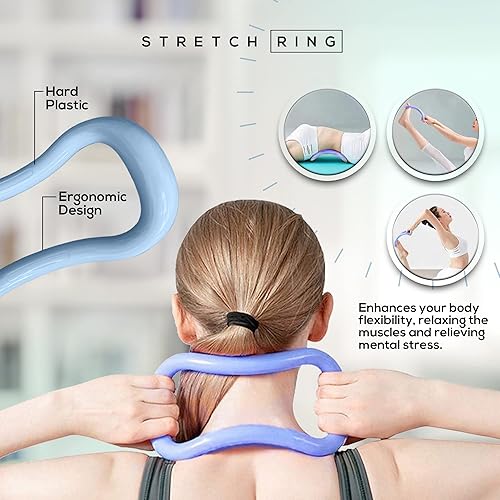 Miniatura 6 de BAMBIKI Juego de 3 estiramientos corrector de postura herramienta de estiramiento de barra de yoga anillo de estiramiento correa elástica con bolsa