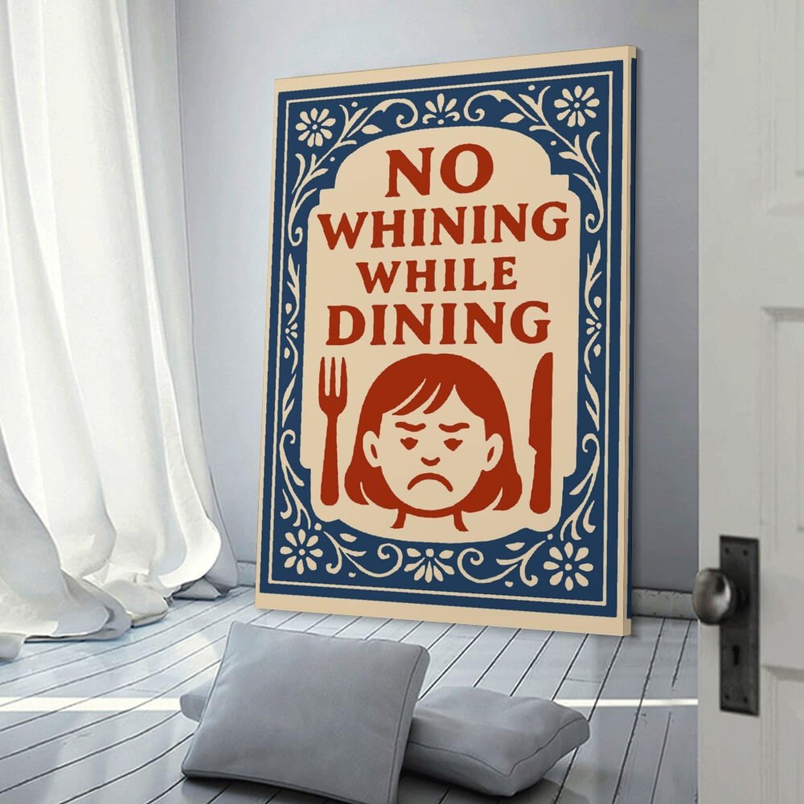Junmoney No Whining While Dining Sign Canvas Wall Art 20x30inch(50x75cm), for Home Lounge, Bedroom Or Reading Nook, Eye Catching Artwork for Blank Walls