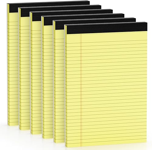 Bloc de notas legales de 8.5 x 11 pulgadas de ancho, paquete de 6 blocs de notas rayados, papel amarillo canario, 21 libras, bloc de notas amarillo,