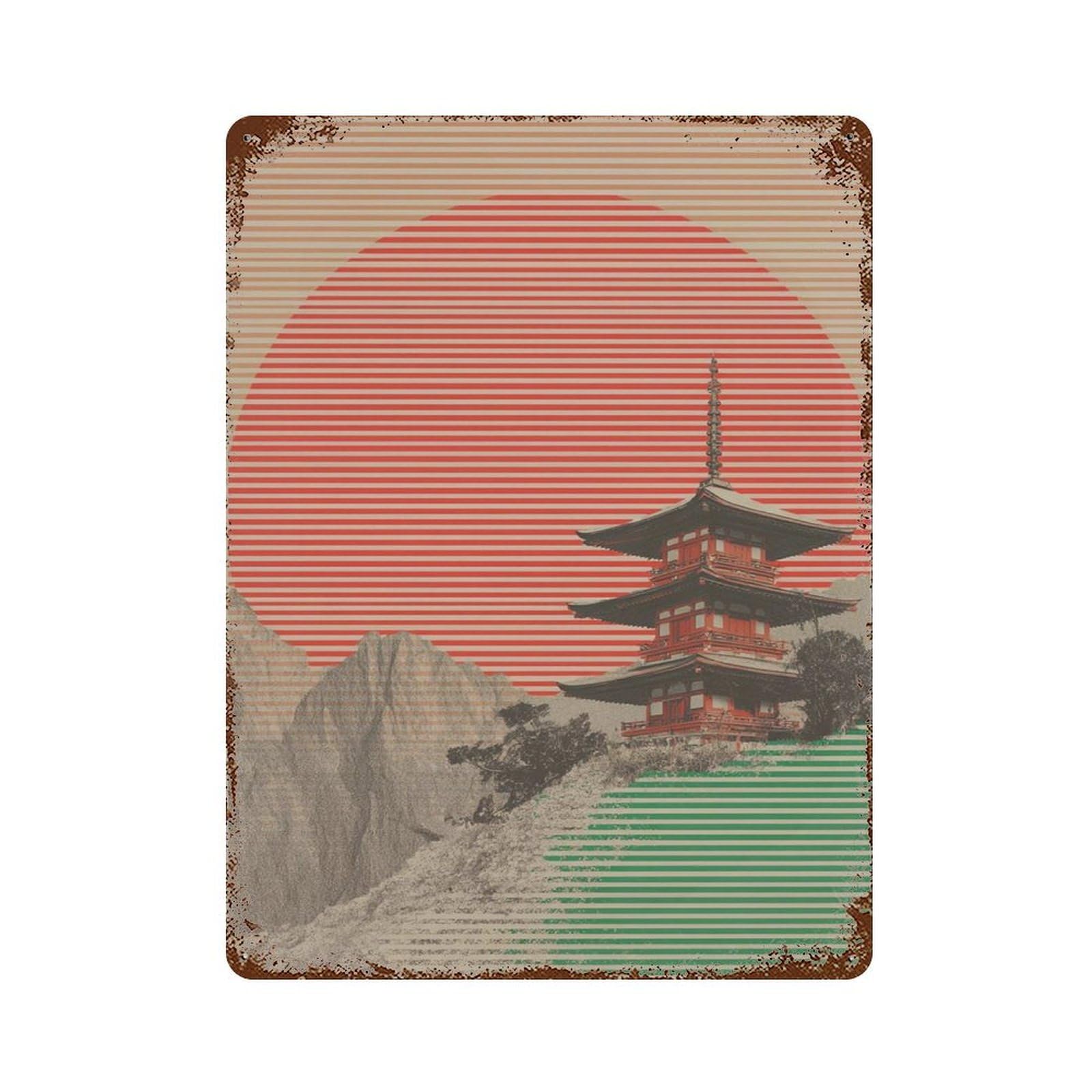 xiaoxiaoshen Japan Pagoda Japanese Mount Fuji Landscape Retro Wall Decor Art Metal Tin Poster Modern Home Decor Art Home Bar Shop Decorations Vintage Sign 40x30cm