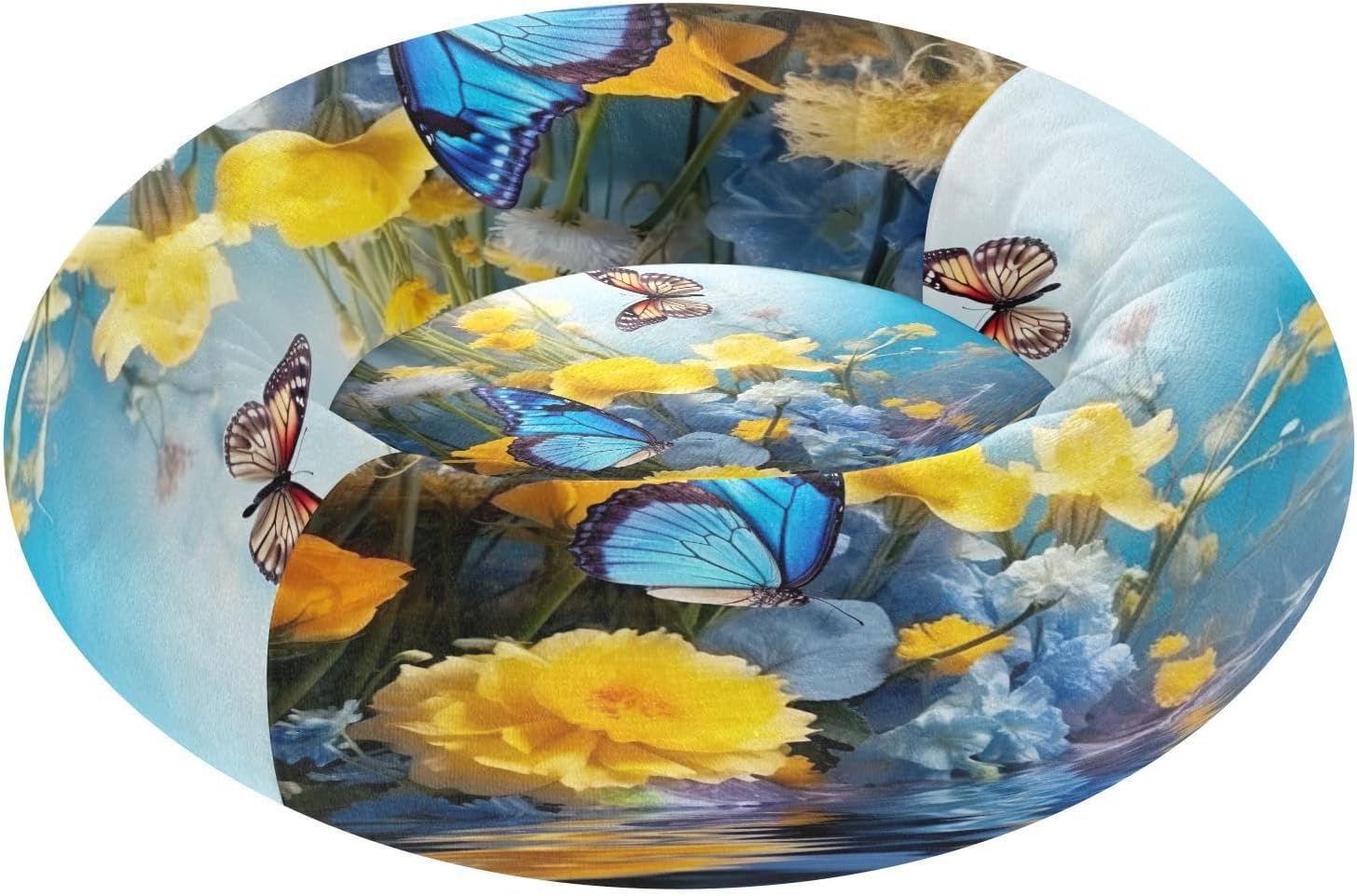 Dog Bed Ultra Soft Fluffy Comfortable Cat Bed, Blue & Yellow Flowers Washable Dog Beds Anti-Slip Round Pet Beds for Medium Dogs