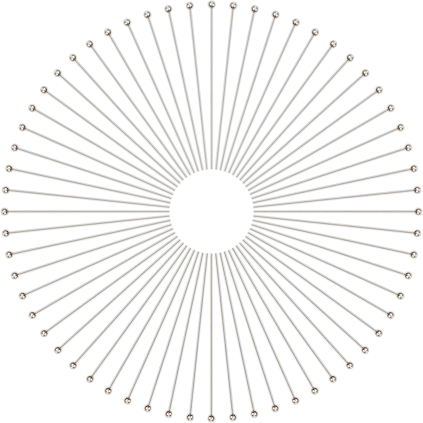 TOAOB 100pcs Silver Plated Ball Pins for Jewelry Making 2 Inch Headpins Beading Pins for DIY Crafts Necklaces Bracelets Earrings