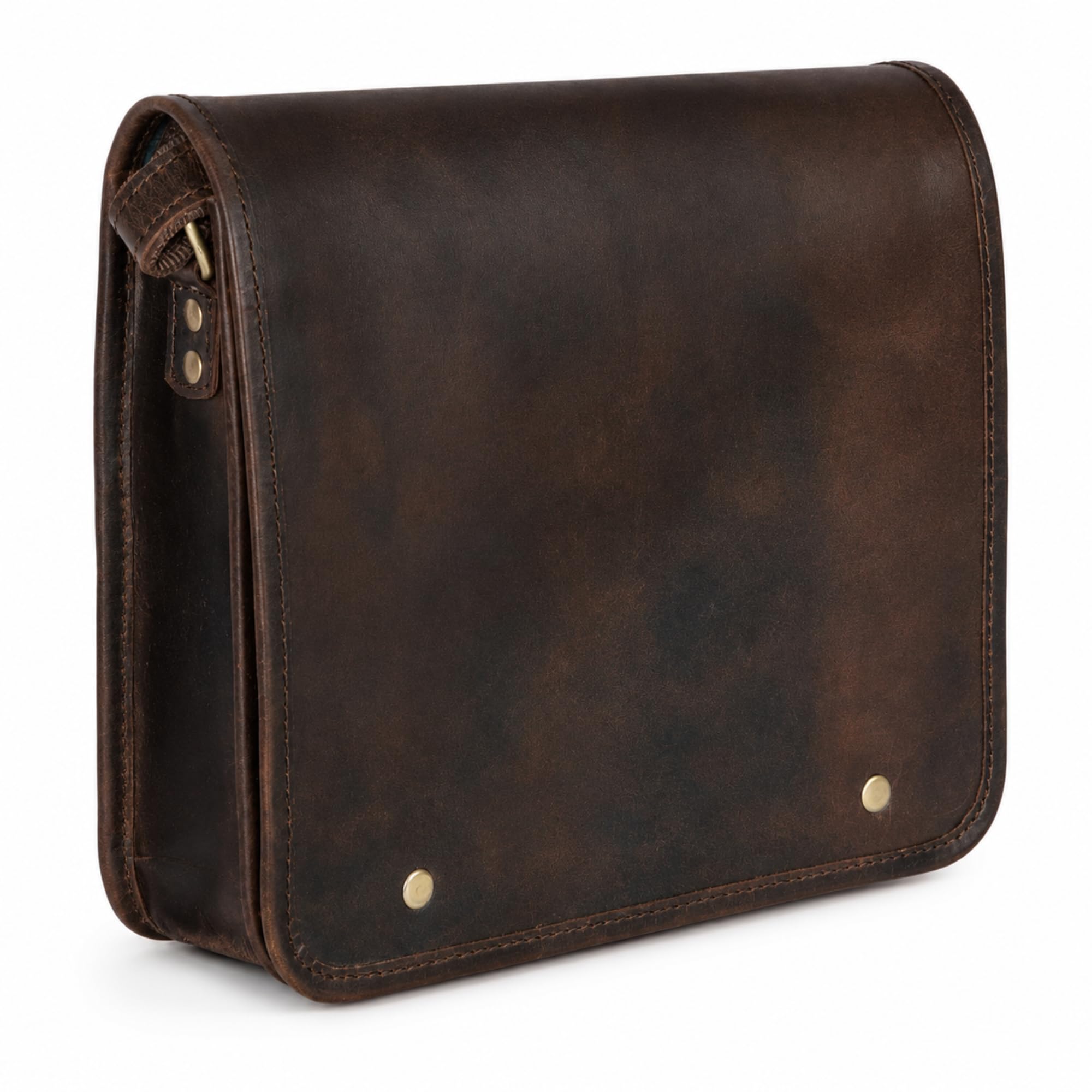 Satchel And Fable Leather cross body Shoulder I pad Messenger full flap Bag 11 Inch
