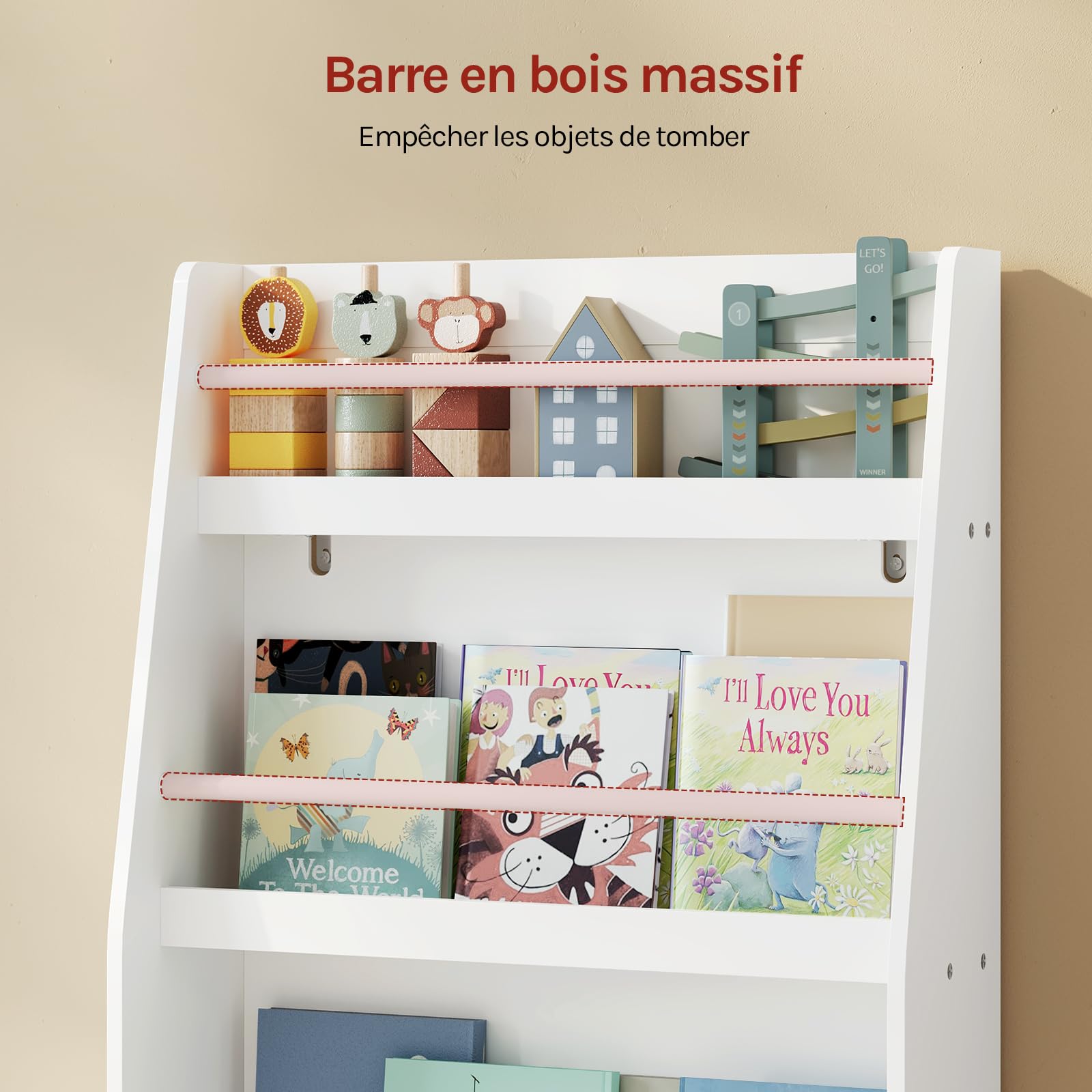 WOLTU Bibliothèque Enfant, Meuble Rangement Enfant, à 3 Niveaux | Blanc, en MDF et Bois