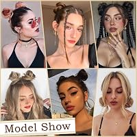 Sofeiyan set 2 mini extensii coc tip gogoașă din fibră sintetică ondulată, cu aspect de urechi de pisică, pentru femei, blond auriu și blond deschis 5